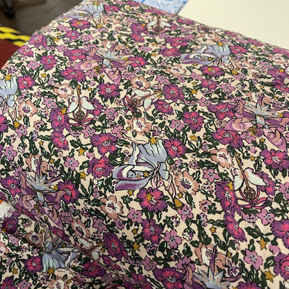 Deadstock Fairies & Florals Purple & Pink Printed Polyester Dress Fabric