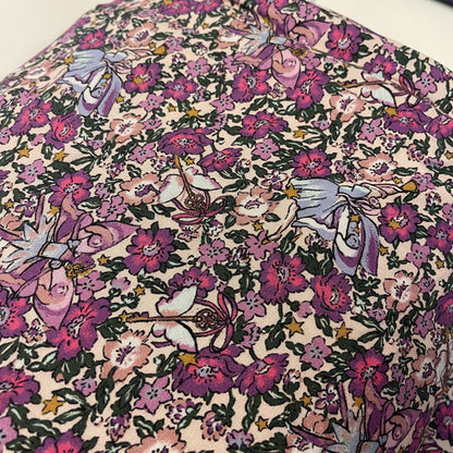 Deadstock Fairies & Florals Purple & Pink Printed Polyester Dress Fabric