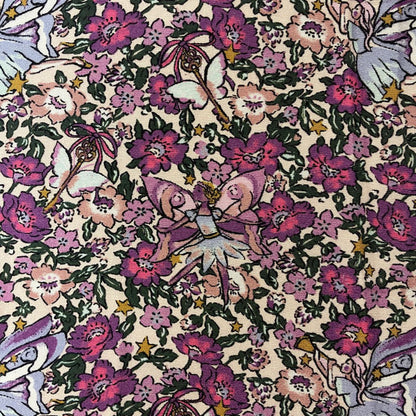 Deadstock Fairies & Florals Purple & Pink Printed Polyester Dress Fabric