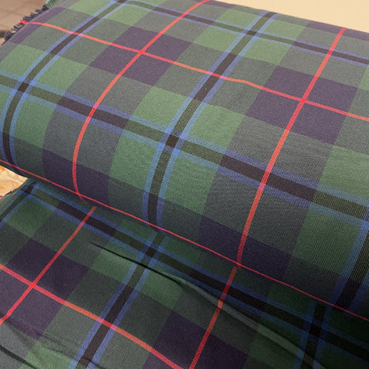 Deadstock Navy, Green & Red Tartan Viscose Twill Shirting