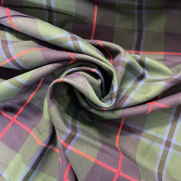 Deadstock Navy, Green & Red Tartan Viscose Twill Shirting