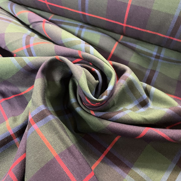 Deadstock Navy, Green & Red Tartan Viscose Twill Shirting