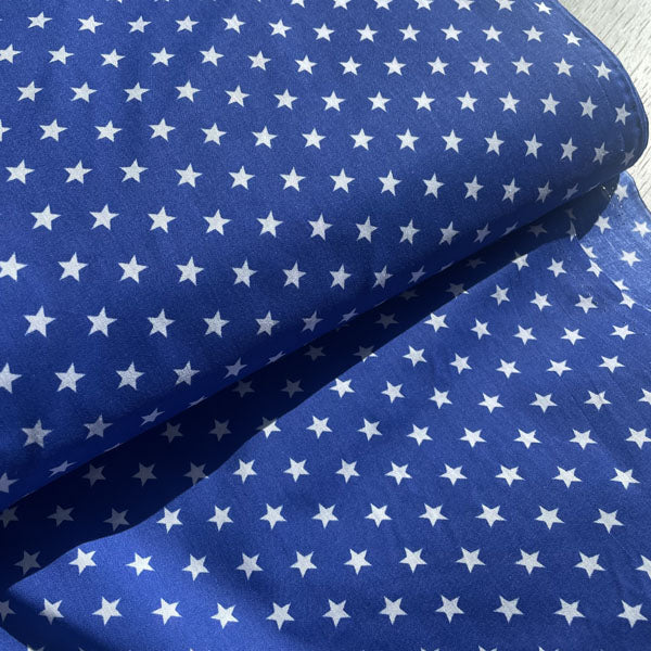 Deadstock Royal Blue & White Star Print Polycotton Fabric