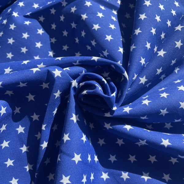 Deadstock Royal Blue & White Star Print Polycotton Fabric