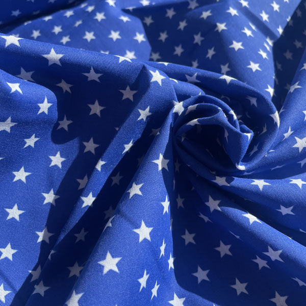 Deadstock Royal Blue & White Star Print Polycotton Fabric