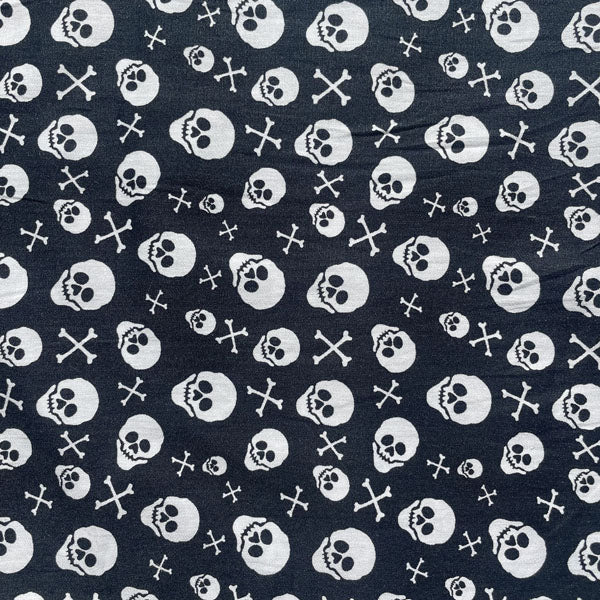 Deadstock Black & White Skull & Crossbones Print Cotton Fabric