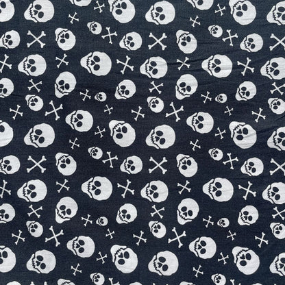Deadstock Black & White Skull & Crossbones Print Cotton Fabric
