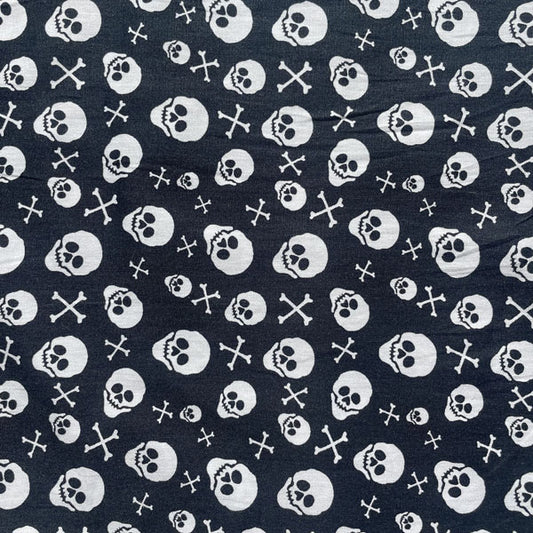 Deadstock Black & White Skull & Crossbones Print Cotton Fabric