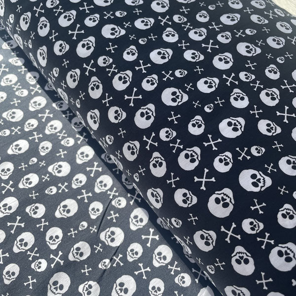 Deadstock Black & White Skull & Crossbones Print Cotton Fabric