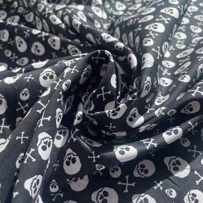 Deadstock Black & White Skull & Crossbones Print Cotton Fabric