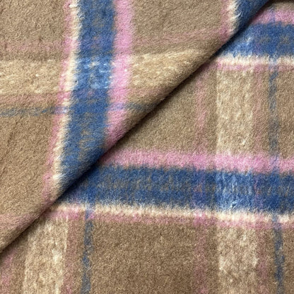 Deadstock Brown, Pink & Purple Tartan Check Wool Blend Coating Fabric