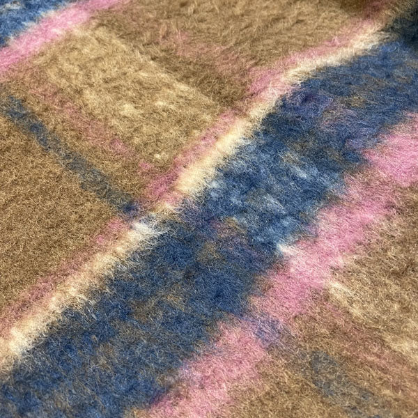 Deadstock Brown, Pink & Purple Tartan Check Wool Blend Coating Fabric