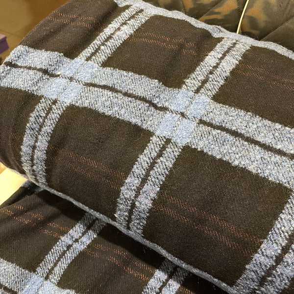Deadstock Navy, Blue & Metallic Red Tartan Check Wool Blend Coating Fabric