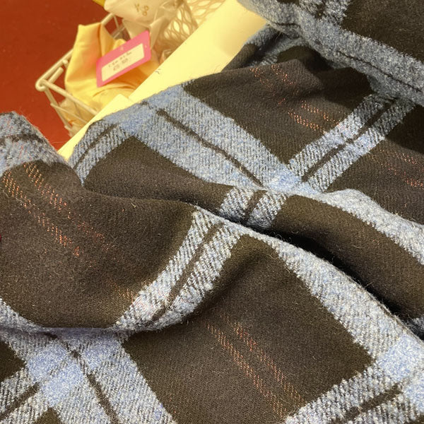Deadstock Navy, Blue & Metallic Red Tartan Check Wool Blend Coating Fabric