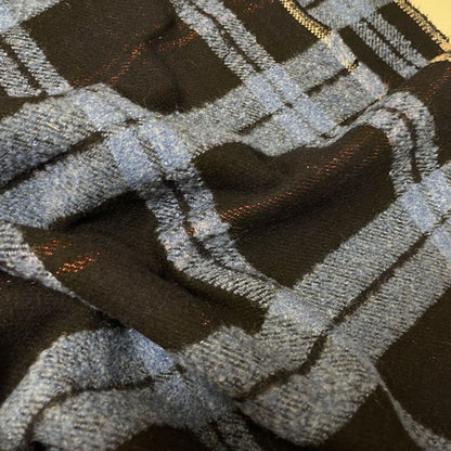 Deadstock Navy, Blue & Metallic Red Tartan Check Wool Blend Coating Fabric