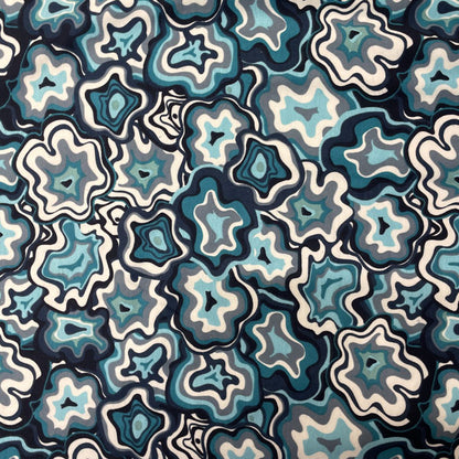 Deadstock Turquoise & Blue Squiggle Geometric Alpine Fleece Backed Sweatshirting Fabric