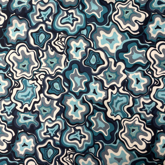 Deadstock Turquoise & Blue Squiggle Geometric Alpine Fleece Backed Sweatshirting Fabric