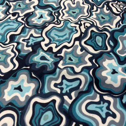 Deadstock Turquoise & Blue Squiggle Geometric Alpine Fleece Backed Sweatshirting Fabric