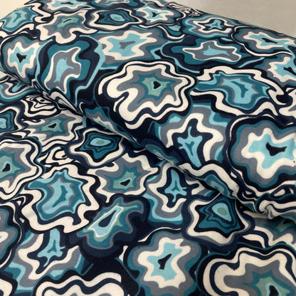 Deadstock Turquoise & Blue Squiggle Geometric Alpine Fleece Backed Sweatshirting Fabric