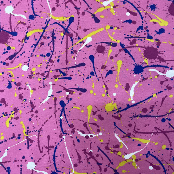 Deadstock Pink Paint Splat Print French Terry Fabric