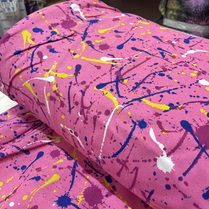 Deadstock Pink Paint Splat Print French Terry Fabric