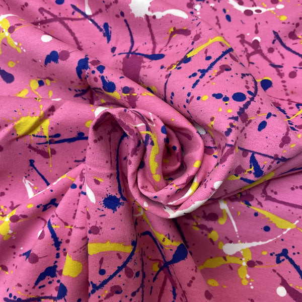 Deadstock Pink Paint Splat Print French Terry Fabric