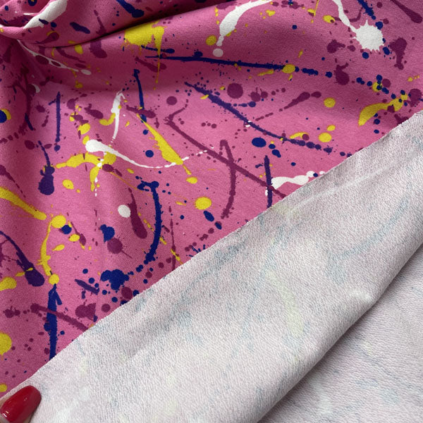 Deadstock Pink Paint Splat Print French Terry Fabric