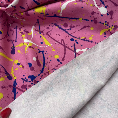 Deadstock Pink Paint Splat Print French Terry Fabric