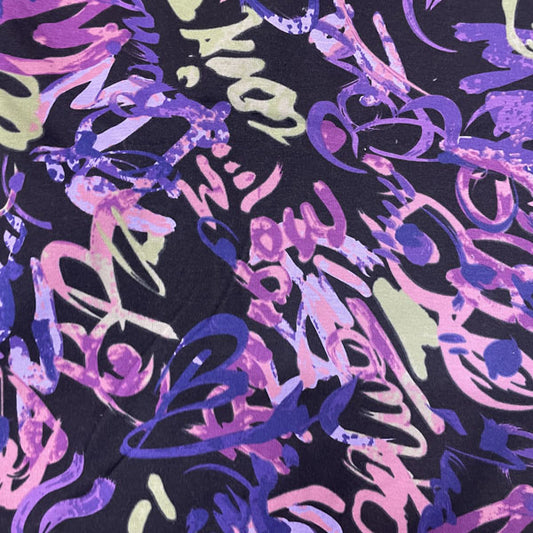 Deadstock Purple Doodles Alpine Fleece Backed Sweatshirting Fabric