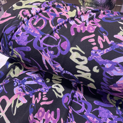 Deadstock Purple Doodles Alpine Fleece Backed Sweatshirting Fabric