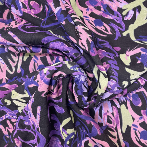 Deadstock Purple Doodles Alpine Fleece Backed Sweatshirting Fabric