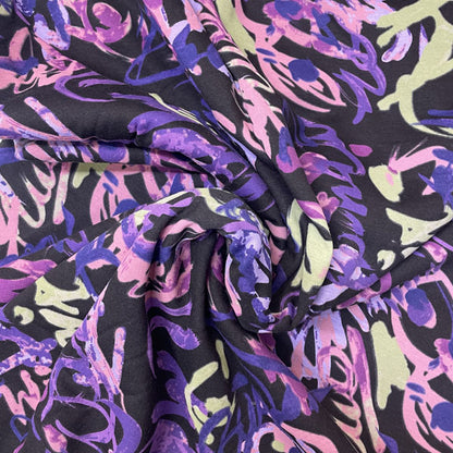 Deadstock Purple Doodles Alpine Fleece Backed Sweatshirting Fabric