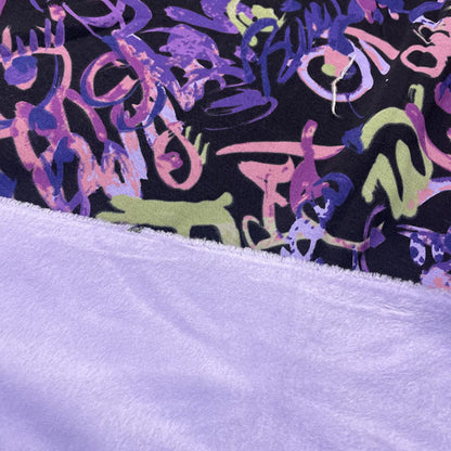 Deadstock Purple Doodles Alpine Fleece Backed Sweatshirting Fabric