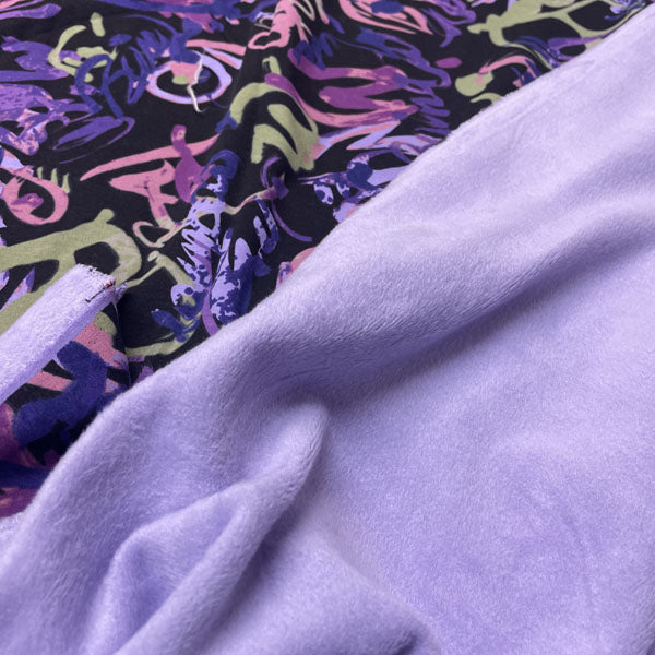 Deadstock Purple Doodles Alpine Fleece Backed Sweatshirting Fabric