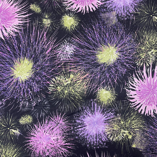 Deadstock Pink & Purple Firework Print Alpine Fleece Backed Sweatshirting Fabric