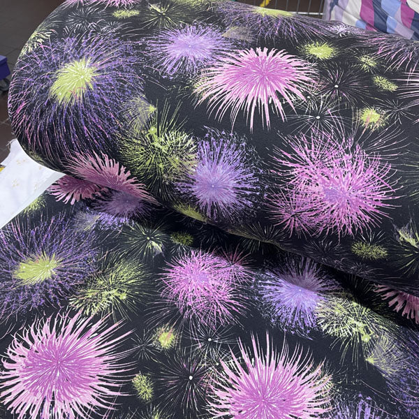 Deadstock Pink & Purple Firework Print Alpine Fleece Backed Sweatshirting Fabric