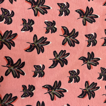Deadstock Pink Geometric Palm Leaf Alpine Fleece Backed Sweatshirting Fabric