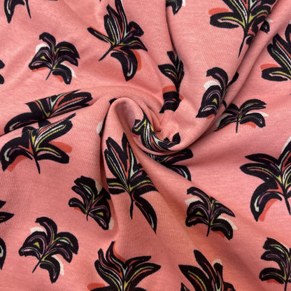 Deadstock Pink Geometric Palm Leaf Alpine Fleece Backed Sweatshirting Fabric