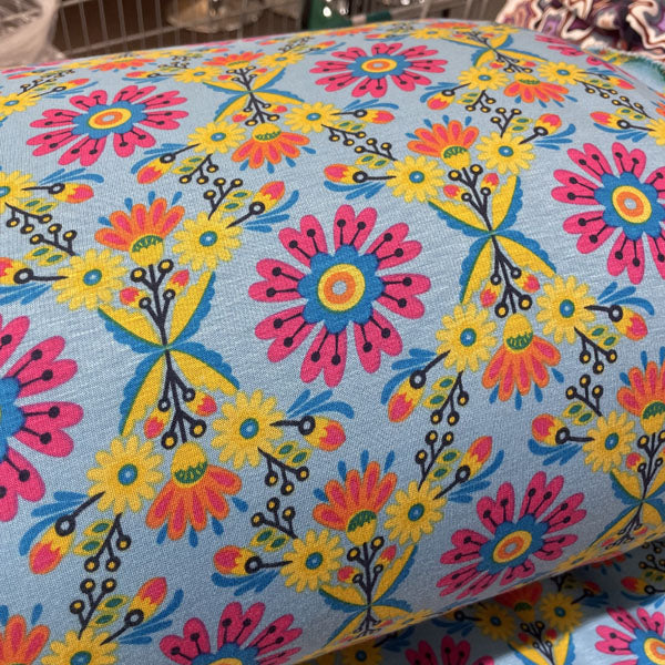 Deadstock Aqua Blue Floral Alpine Fleece Backed Sweatshirting Fabric