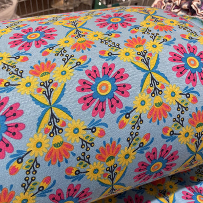 Deadstock Aqua Blue Floral Alpine Fleece Backed Sweatshirting Fabric