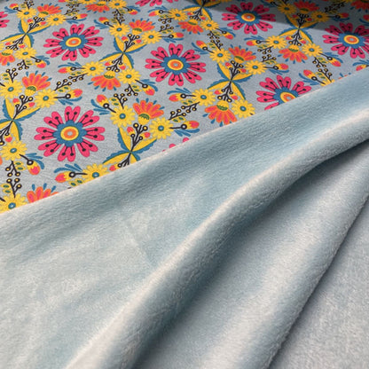 Deadstock Aqua Blue Floral Alpine Fleece Backed Sweatshirting Fabric
