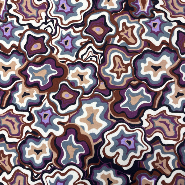 Deadstock Purple & Brown Squiggle Geometric Alpine Fleece Backed Sweatshirting Fabric