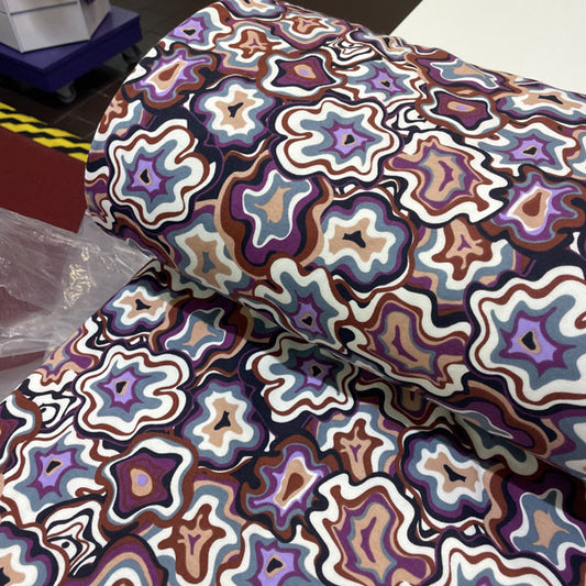 Deadstock Purple & Brown Squiggle Geometric Alpine Fleece Backed Sweatshirting Fabric