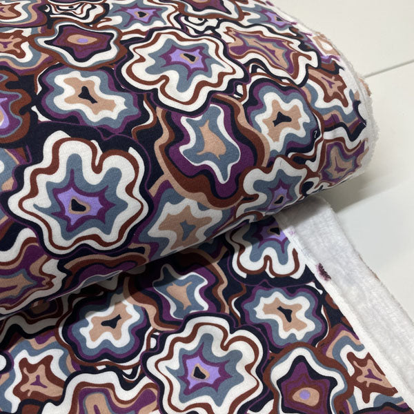 Deadstock Purple & Brown Squiggle Geometric Alpine Fleece Backed Sweatshirting Fabric
