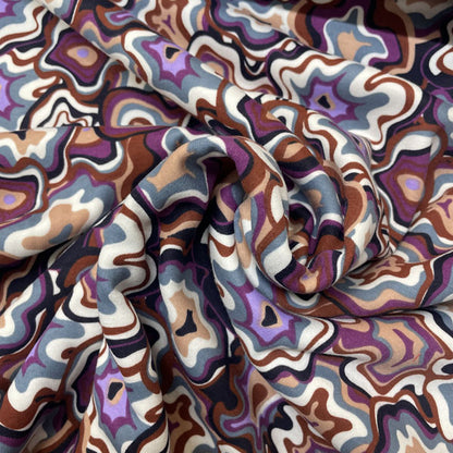Deadstock Purple & Brown Squiggle Geometric Alpine Fleece Backed Sweatshirting Fabric
