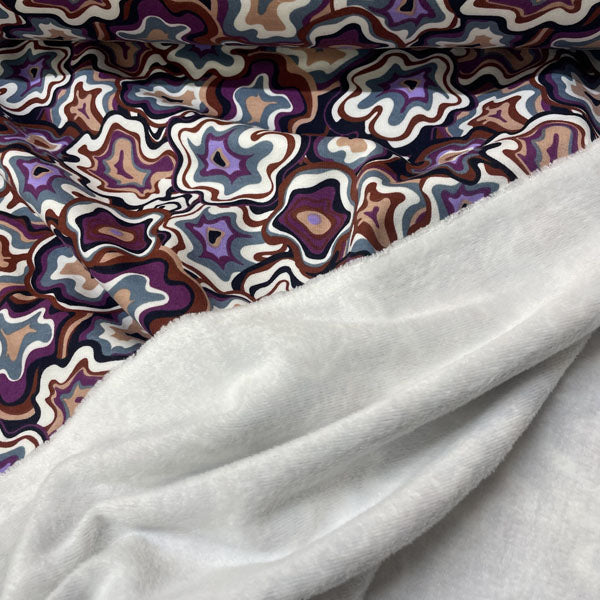 Deadstock Purple & Brown Squiggle Geometric Alpine Fleece Backed Sweatshirting Fabric