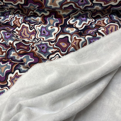 Deadstock Purple & Brown Squiggle Geometric Alpine Fleece Backed Sweatshirting Fabric