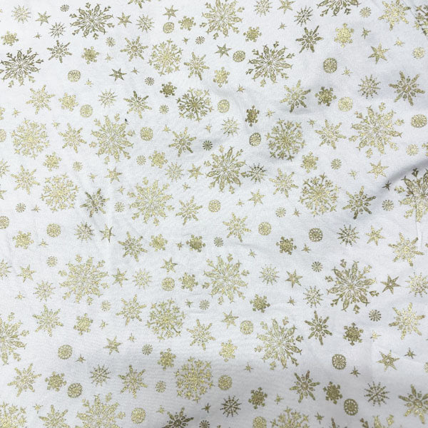 Deadstock Gold Snowflake White Cotton Fabric