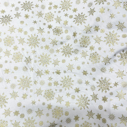 Deadstock Gold Snowflake White Cotton Fabric