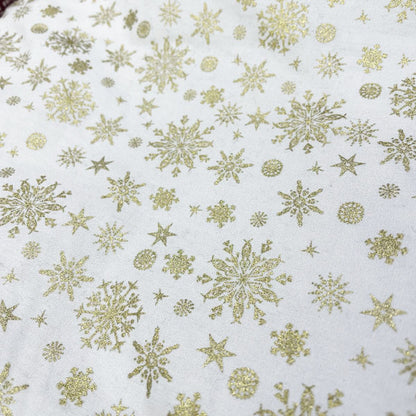 Deadstock Gold Snowflake White Cotton Fabric